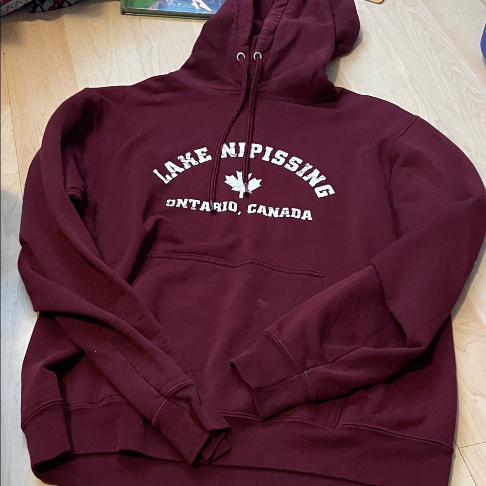 Lake Nipissing Ontario Maroon Hoodie Sweatshirt